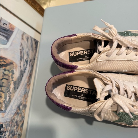 Beige and Green Golden Goose Sneakers - Picture 4 of 7